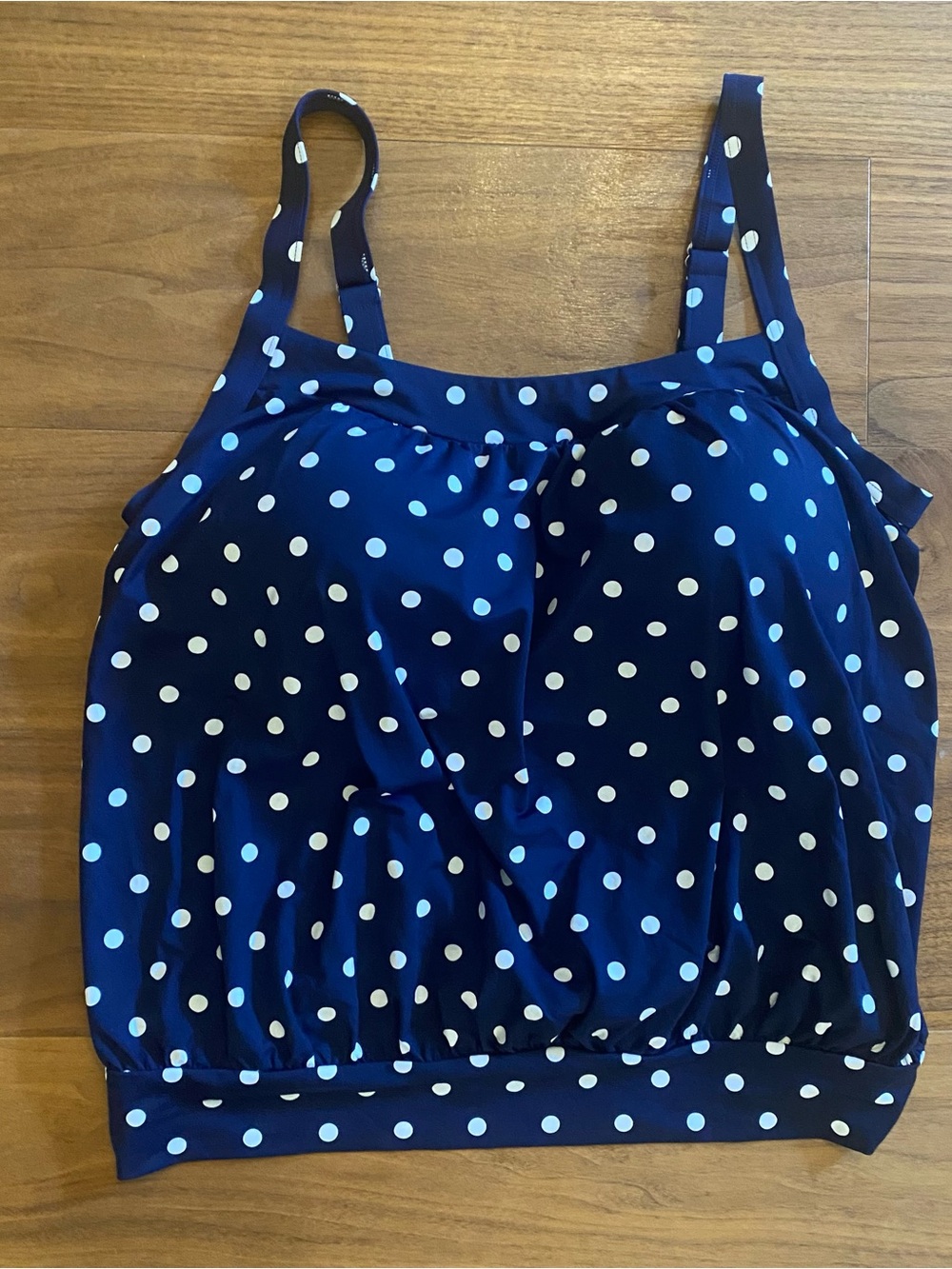 Lands’ End Navy Polka Dot Blouson Tankini Top 18W